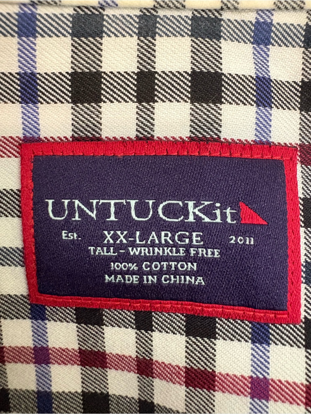UNTUCKit Men's Black and Burgundy Plaid Cotton Button-Down Shirt Sz XXL Tall - Picture 2 of 7